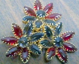 Vintage Glass Round &amp; Navette Cabochon Floral Brooch Demi Set - £11.95 GBP