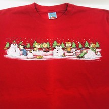 VTG Peanuts Snoopy Charlie Brown Christmas Snowman T-Shirt Red Size  XL - £15.67 GBP