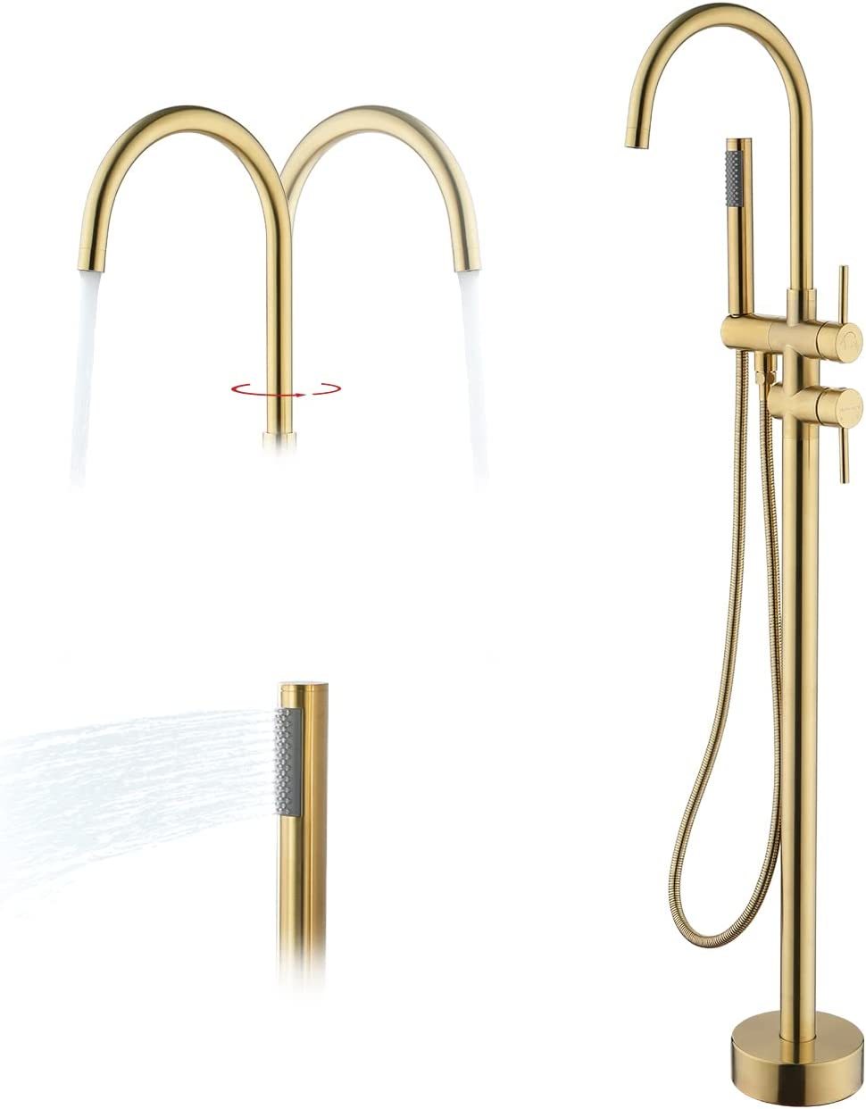 Primary image for Freestanding Bathtub Faucet With Hand Shower Brushed Gold Tub, Huifeidezhu