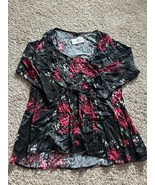 NEW TORRID Size2 (2X) Button Up Front Blouse Top Black w/ Red Floral Print - $34.57 CAD