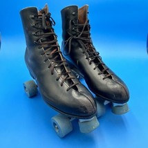 Vintage Black Leather Roller Skates Sure Grip Mens 8 Super X Old School ... - £62.88 GBP