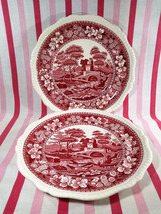 Gorgeous Vintage Copeland Spode&#39;s Tower 2pc Pink/Red Transferware Dinner... - £38.03 GBP