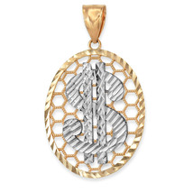 10K Gold Dollar Sign Oval DC Honeycomb Pendant - £377.57 GBP