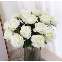 Fake Roses Artificial Silk Flowers - 12 Pcs White Roses Artificial Faux Flowers  - £20.44 GBP