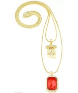 Ruby Red Necklace Square Stone with Jesus New Set On 24 &amp; 30 Inch Box Ch... - $556.92 MXN