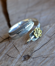 Paw ring, leaf ring, dog paw ring, sterling silver ring, Boho ring, R328 - £23.97 GBP