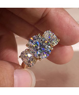 4Ct Moissanite Tester Pass Three-Stone Engagement Ring 14K Yellow Gold P... - £176.94 GBP