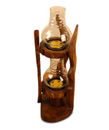 Teak Terrace Garden Lamp Candle Holder Chandelier Wood 2 Tealights - £34.71 GBP