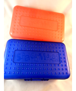 2 Vintage 2-Tone Plastic SpaceMaker Space Maker Pencil Box blue &amp; red - $21.83 CAD