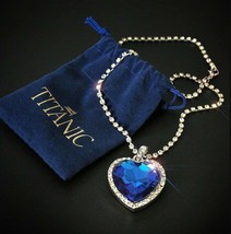 Titanic Heart Of The Ocean Sapphire Big Blue Crystal Necklace Christmas Gift - £20.14 GBP