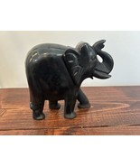 Hand Carved Stone Elephant Figurine Black Ebony 6” Sculpture Decor Anima... - $29.66