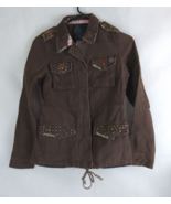 Miss Me Studded Jeweled Frayed Stitched Embroidered Brown Denim Jacket S... - $38.79