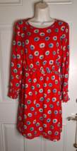 J. Crew Red Longfellow Floral Long Sleeve Elastic Waist/Cuff Lined Dress Size 0 - £20.49 GBP