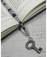Key Beaded Thong Bookmark Crystal Glass Pearl Handmade Purple Grey New