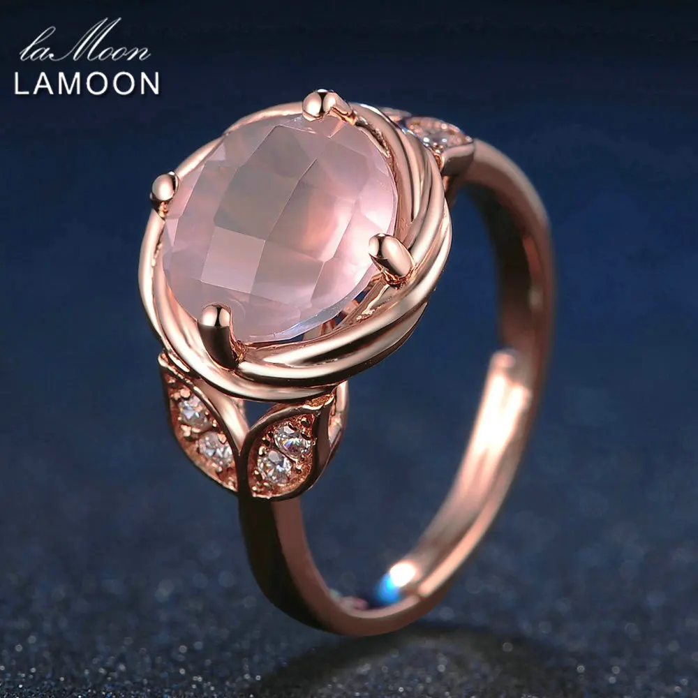 Flower 9mm 100% Natural Round Pink Rose Quartz Ring 925 Sterling Silver Jewelry  - £28.12 GBP