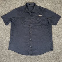 Sean John Shirt Mens 3XL Navy Blue Linen Button Up Short Sleeve XXXL Adult - $15.43