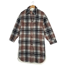 Zara Shirt Jacket Womens Small Blue Gray Plaid Shacket Wool Long Coat Po... - $773.59 MXN
