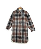 Zara Shirt Jacket Womens Small Blue Gray Plaid Shacket Wool Long Coat Po... - $765.20 MXN