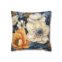 Decorative Throw Pillow Covers With Zipper - Set Of 2, Blue Floral Block Print I - £29.98 GBP