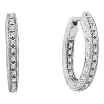 14k White Gold Womens Round Diamond Inside Outside Filigree Hoop Earrings 1/4 - $799.00