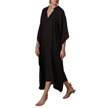 Women Black Silky Kaftan Dresses Batwing Sleeve Swimsuit Cover Up V Neck Caftan  - £43.15 GBP