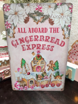 Christmas Vintage Style Shabby Chic Gingerbread Tin Wall Sign - $21.77