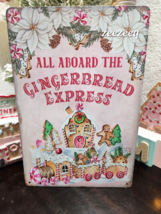 Christmas Vintage Style Shabby Chic Gingerbread Tin Wall Sign - £17.08 GBP