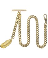 Albert Chain Gold Color Pocket Watch Chain for Men with Feather Fob T Ba... - $24.49 CAD