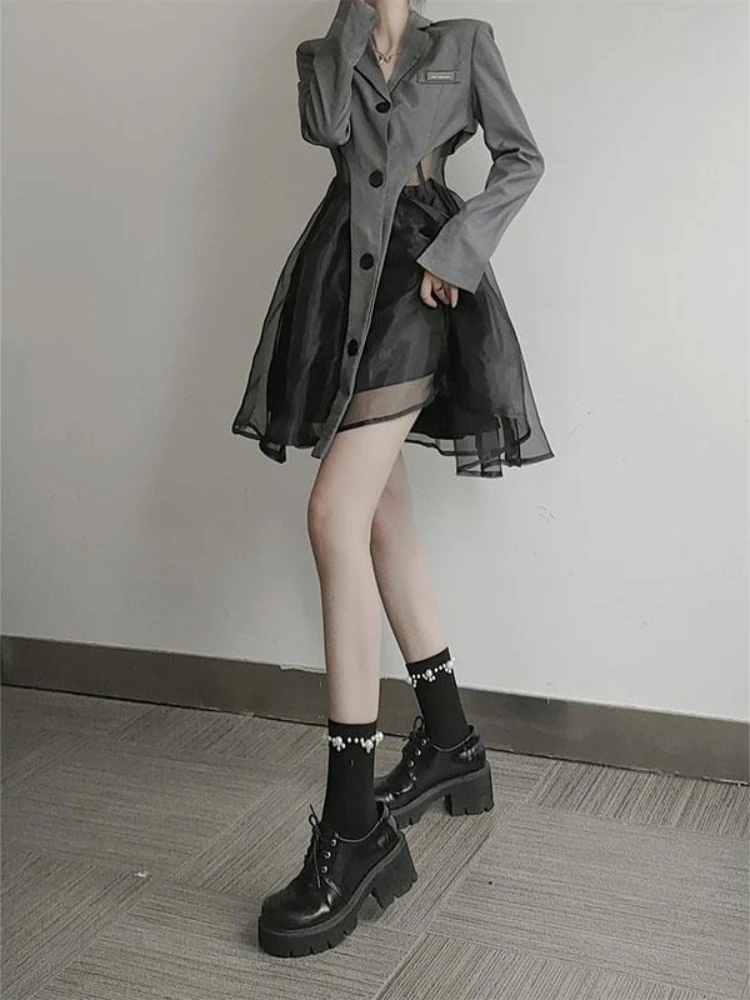 Elegant Chic Women Suits Blazer Top + Black Gauze Skirt 2 Pieces Dress Sexy Skin - £125.49 GBP