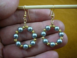 (EE-802-3) Gray 6 mm beaded pealized glass hoop dangle circle gold earrings - £22.41 GBP