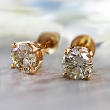 Wish Four-Claw Gold-Plated Micro-Inlaid Round Diamond Zircon Stud Earrings  Hip  - £7.50 GBP