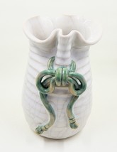 Asian Art Pottery Bow Planter Vase Crackle Cream Green - £27.96 GBP