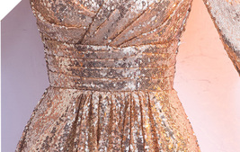 Gold Long Sequin Dress Gowns Women Half Sleeve Plus Size Sequin Dress image 9