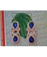 Handmade Soutache Organic Flower Earrings Earrings - 2 Tier - Lapis Blue... - £18.17 GBP