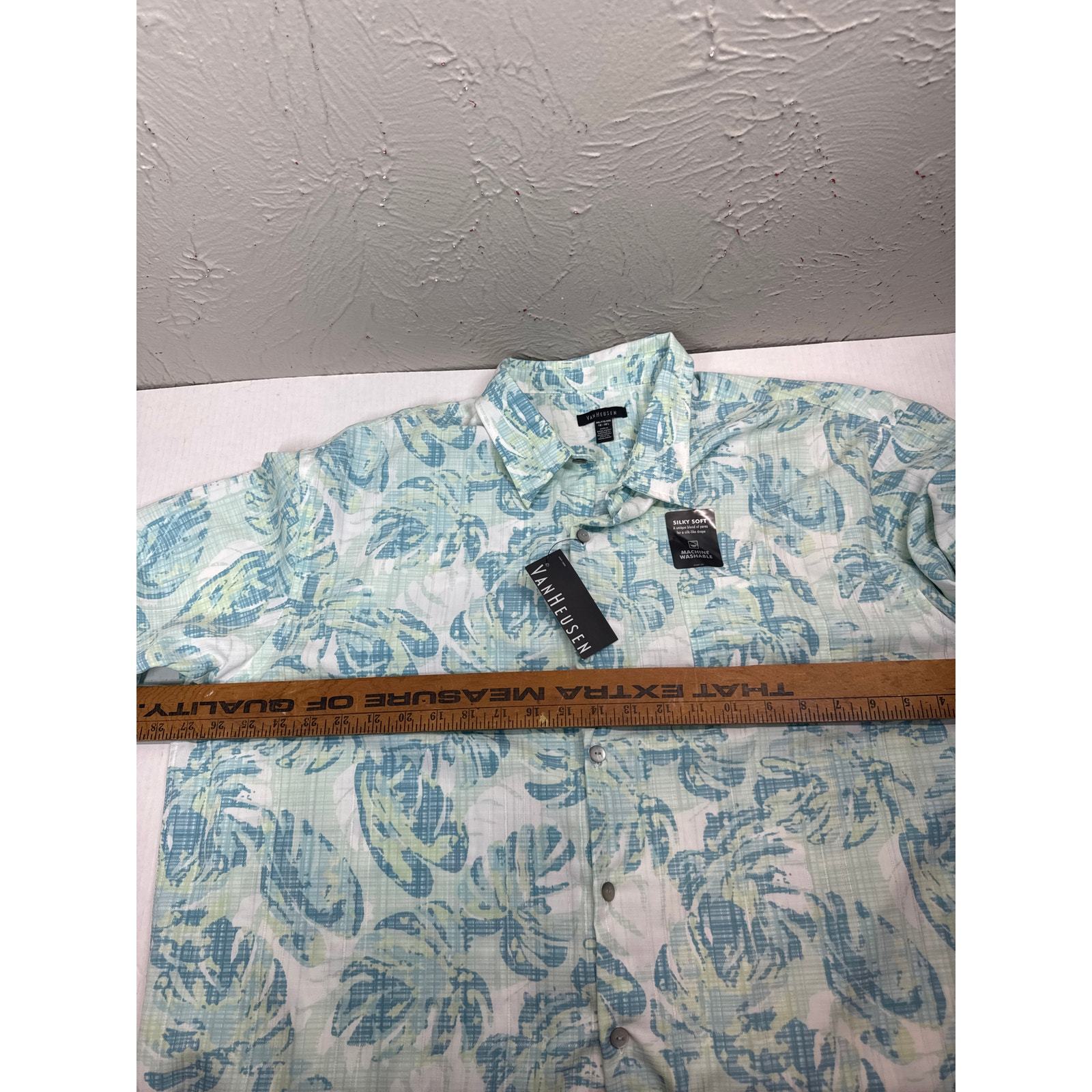 Van Heusen Green Blue Oasis Print Silky Dress Shirt Mens Size XXL 18-18.5 NWT Item image 5
