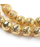 10 Gold Lava Beads 8mm Electroplated Stone Round Circle Bumpy Jewelry Su... - €4,29 EUR