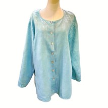 Hot Cotton by Marc Ware Linen Tunic Top Jacket Size XL Aqua Blue Lagenlo... - £9.09 GBP