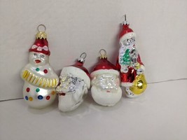 Lot Of (4) Vintage German Christmas Santa Clause And Snowman Glass Ornaments - £71.12 GBP
