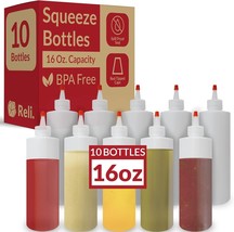 Plastic Squeeze Bottles, 16 Oz. | 10 Pack | Condiment Squeeze Bottles for Sauces - £16.49 GBP
