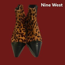 Nine West Womens Wasabi 6M Ankle Booties Brown Leopard Print Block Heel 6M - £48.64 GBP