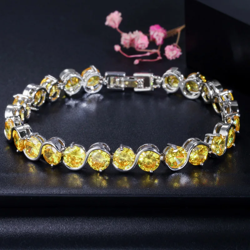 Trendy S Shape 6mm Round Cut Yellow Cubic Zirconia Stone Friendship Bracelets Pa - $22.20