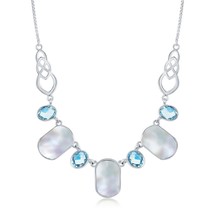 Sterling Silver Alternating Oval Blue Topaz and MOP Necklace - £147.01 GBP