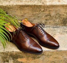 Handmade Men&#39;s Goodyear Welted Brown Leather Oxfords Wingtip Shoes  - £143.84 GBP