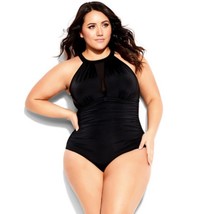 NWT City Chic Azores High Neck Mesh One Piece Swimsuit in black Size 14 - £59.60 GBP