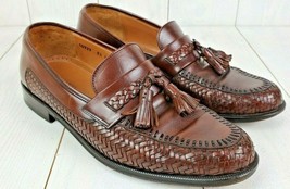 Magnanni Mens Woven Leather Loafers 8.5 Cognac Brown Tassels 10929 Made In Spain - £46.50 GBP