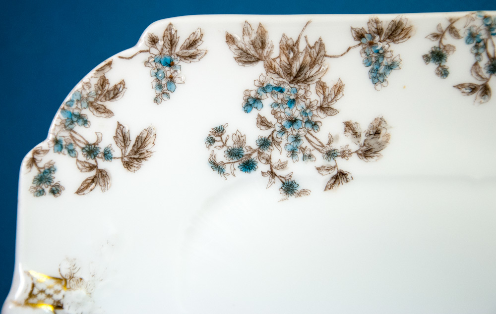 Charles Field Haviland Limoges 9.5" Square Cake Plate Blue Flowers Brown Leaves Item image 3