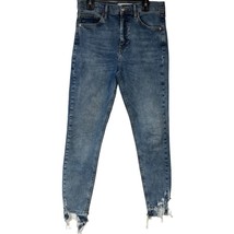 TOPSHOP Jamie Blue Denim Capri Jeans Ripped Hem Fringe High Rise Size W28 - £5.70 GBP