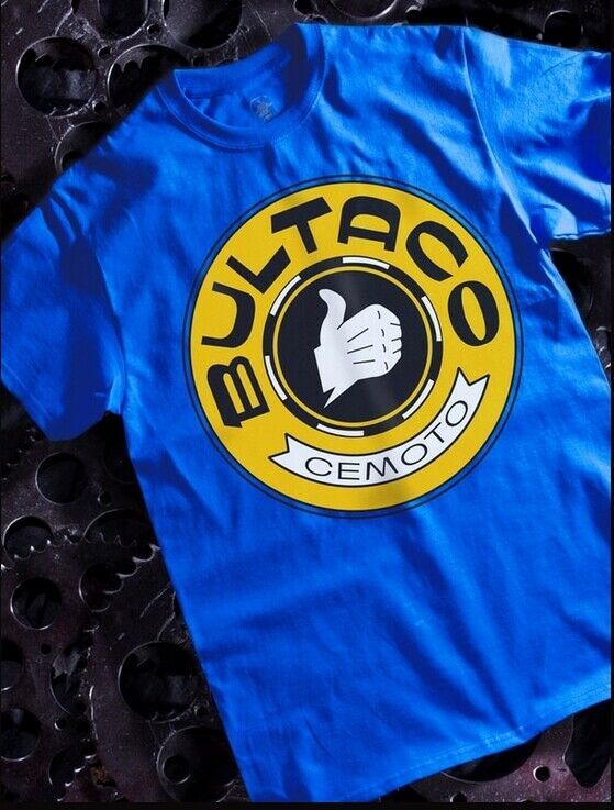 Bultaco Thumbs Up Cemoto Logo Blue Short Sleeve T-Shirt  NEW Fast Free Ship