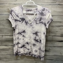 American Eagle AE T-shirt Soft &amp; Sexy rib gray tie dye cage front v neck L - £7.80 GBP