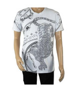 Mens PLATINI Sports Shirt With Rhine Stones Lion Chain STT8023 White - €34,18 EUR
